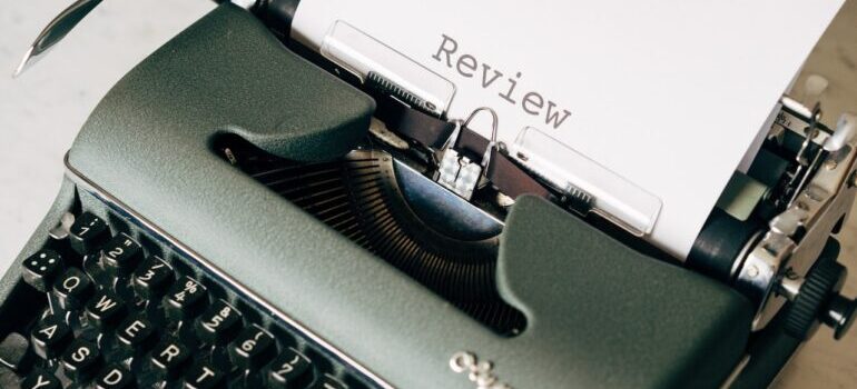 Review typed on a typewriter