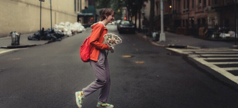 a woman walking on the street